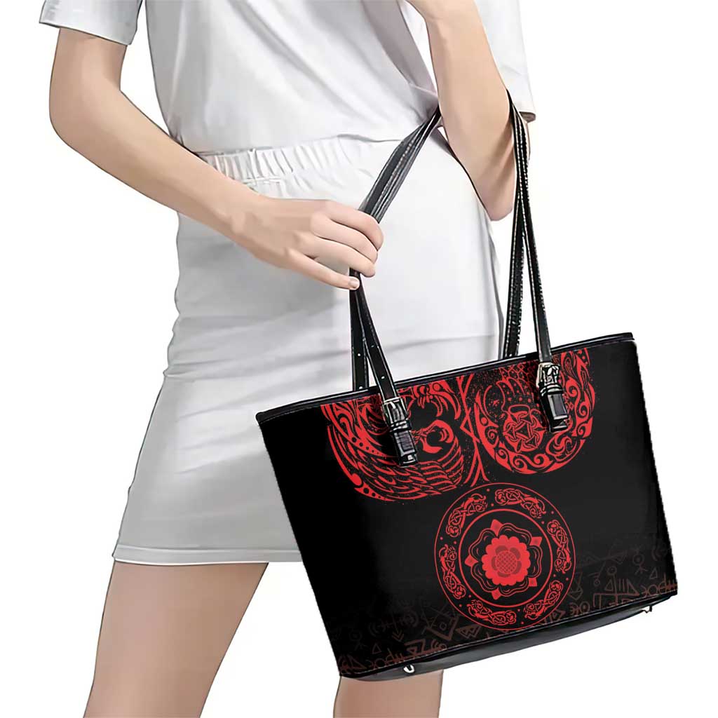 Viking Pride of Yorkshire Leather Tote Bag Red Odin’s Ravens Nordic - Wonder Print Shop