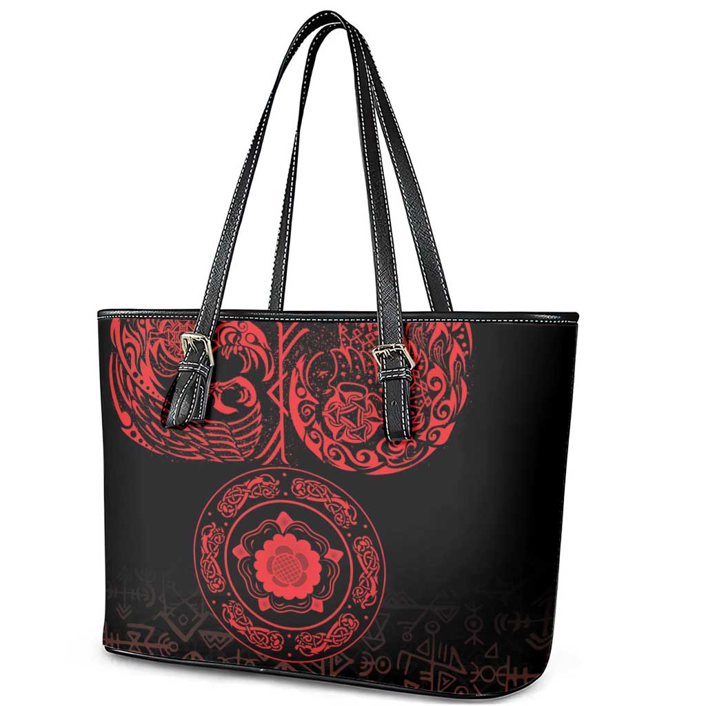 Viking Pride of Yorkshire Leather Tote Bag Red Odin’s Ravens Nordic - Wonder Print Shop