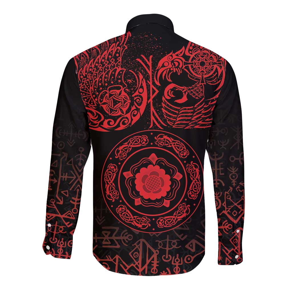 Viking Pride of Yorkshire Long Sleeve Button Shirt Red Odin’s Ravens Nordic - Wonder Print Shop