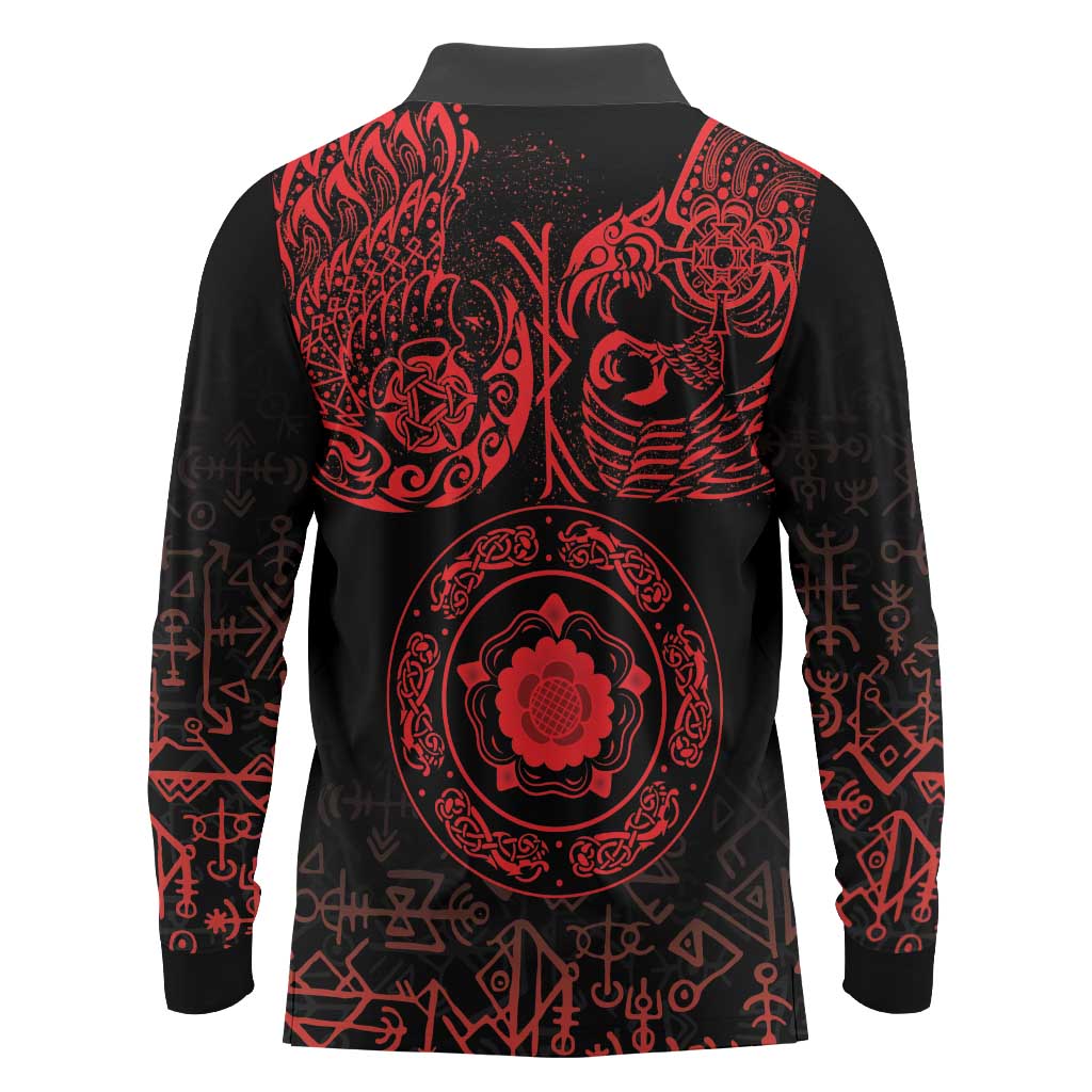 Viking Pride of Yorkshire Long Sleeve Polo Shirt Red Odin’s Ravens Nordic - Wonder Print Shop
