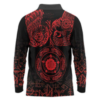 Viking Pride of Yorkshire Long Sleeve Polo Shirt Red Odin’s Ravens Nordic - Wonder Print Shop