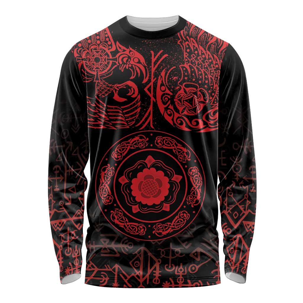 Viking Pride of Yorkshire Long Sleeve Shirt Red Odin’s Ravens Nordic - Wonder Print Shop
