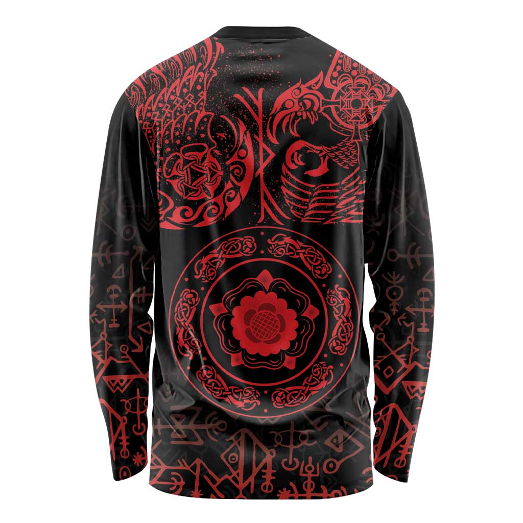 Viking Pride of Yorkshire Long Sleeve Shirt Red Odin’s Ravens Nordic - Wonder Print Shop