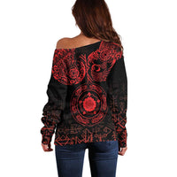 Viking Pride of Yorkshire Off Shoulder Sweater Red Odin’s Ravens Nordic - Wonder Print Shop