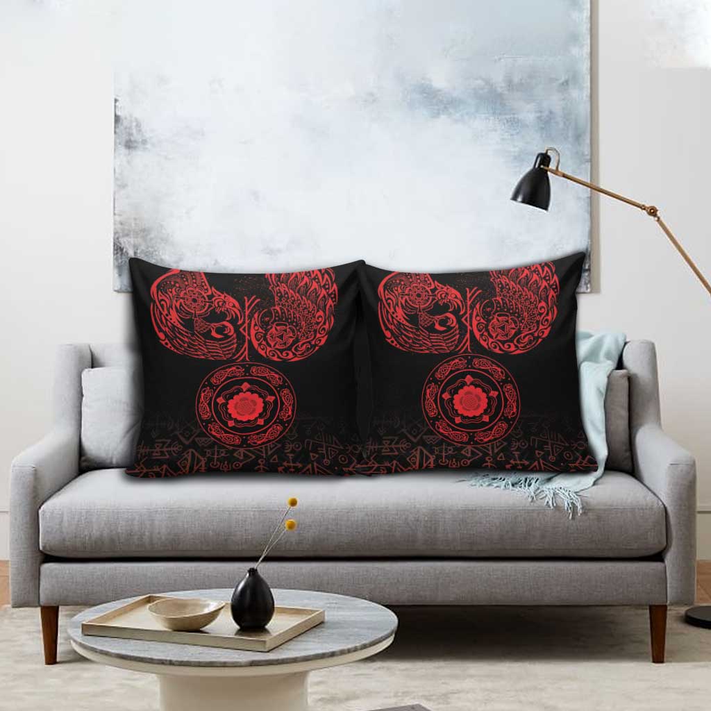 Viking Pride of Yorkshire Pillow Cover Red Odin’s Ravens Nordic - Wonder Print Shop