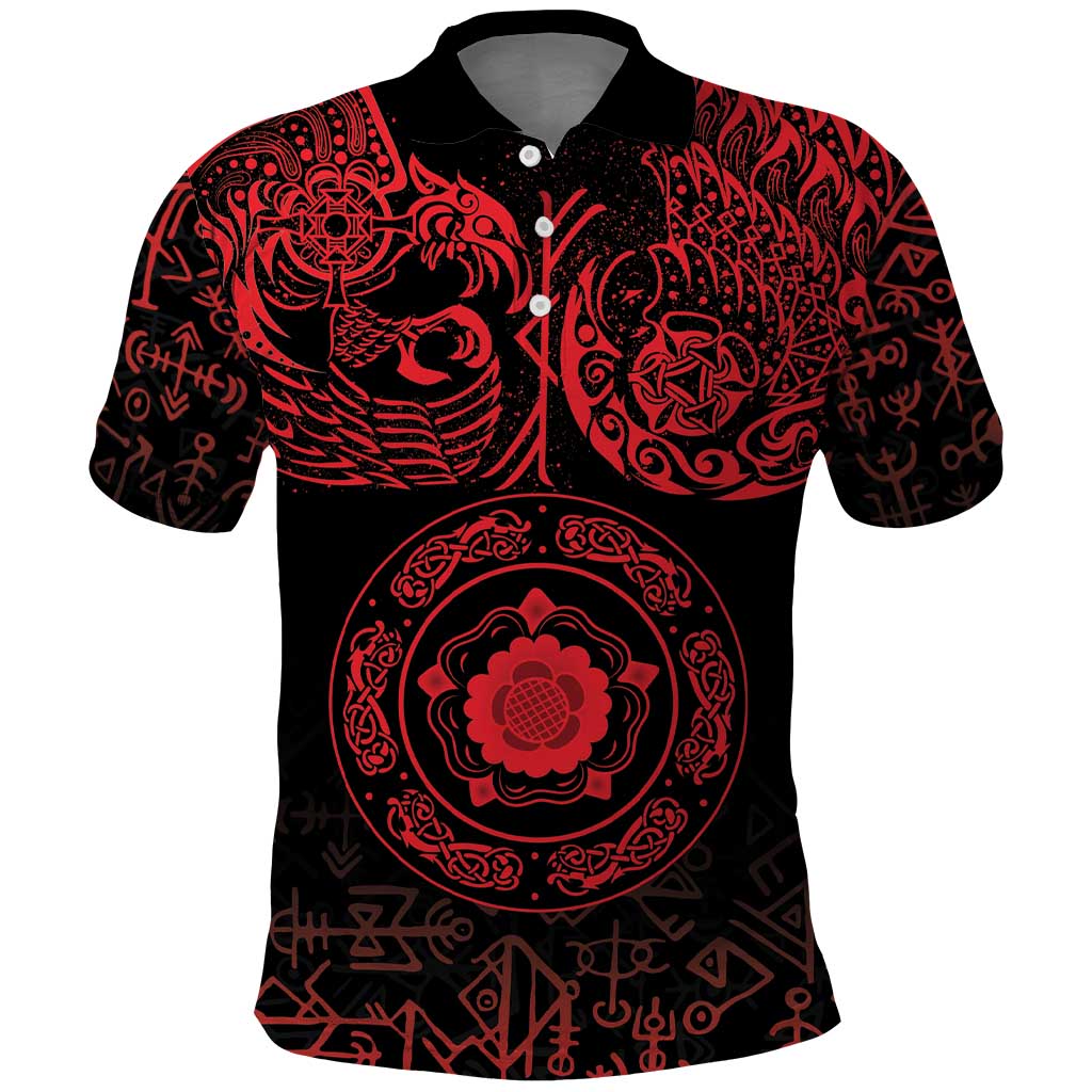 Viking Pride of Yorkshire Polo Shirt Red Odin’s Ravens Nordic - Wonder Print Shop