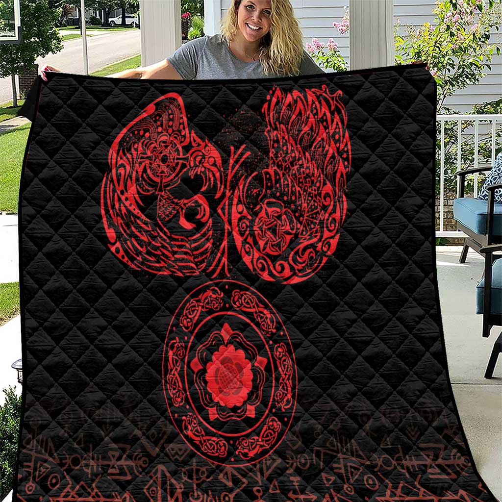 Viking Pride of Yorkshire Quilt Red Odin’s Ravens Nordic - Wonder Print Shop