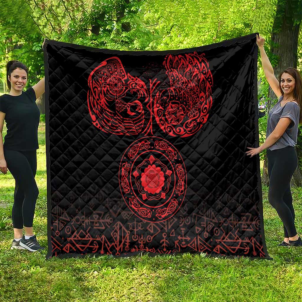 Viking Pride of Yorkshire Quilt Red Odin’s Ravens Nordic - Wonder Print Shop