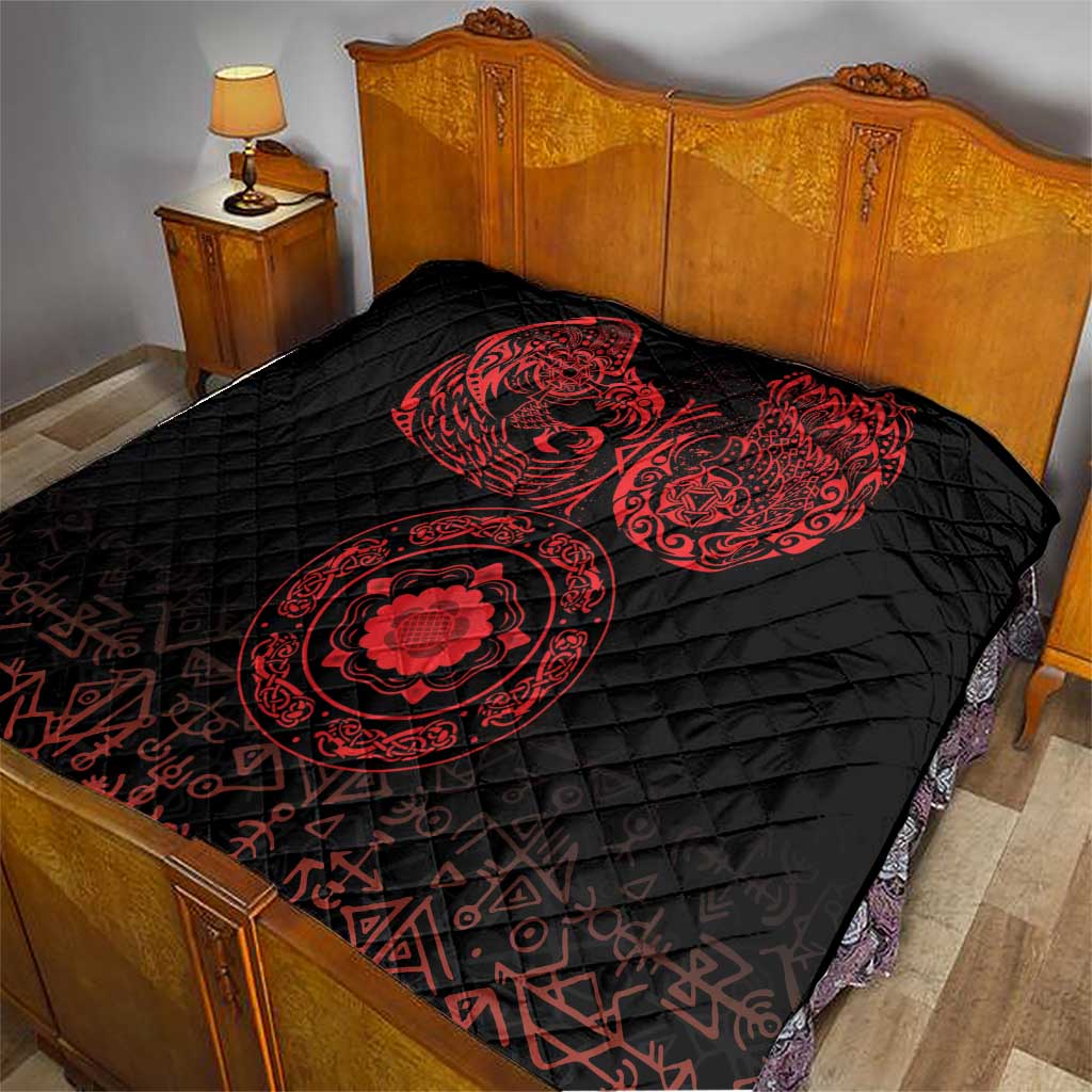 Viking Pride of Yorkshire Quilt Red Odin’s Ravens Nordic - Wonder Print Shop