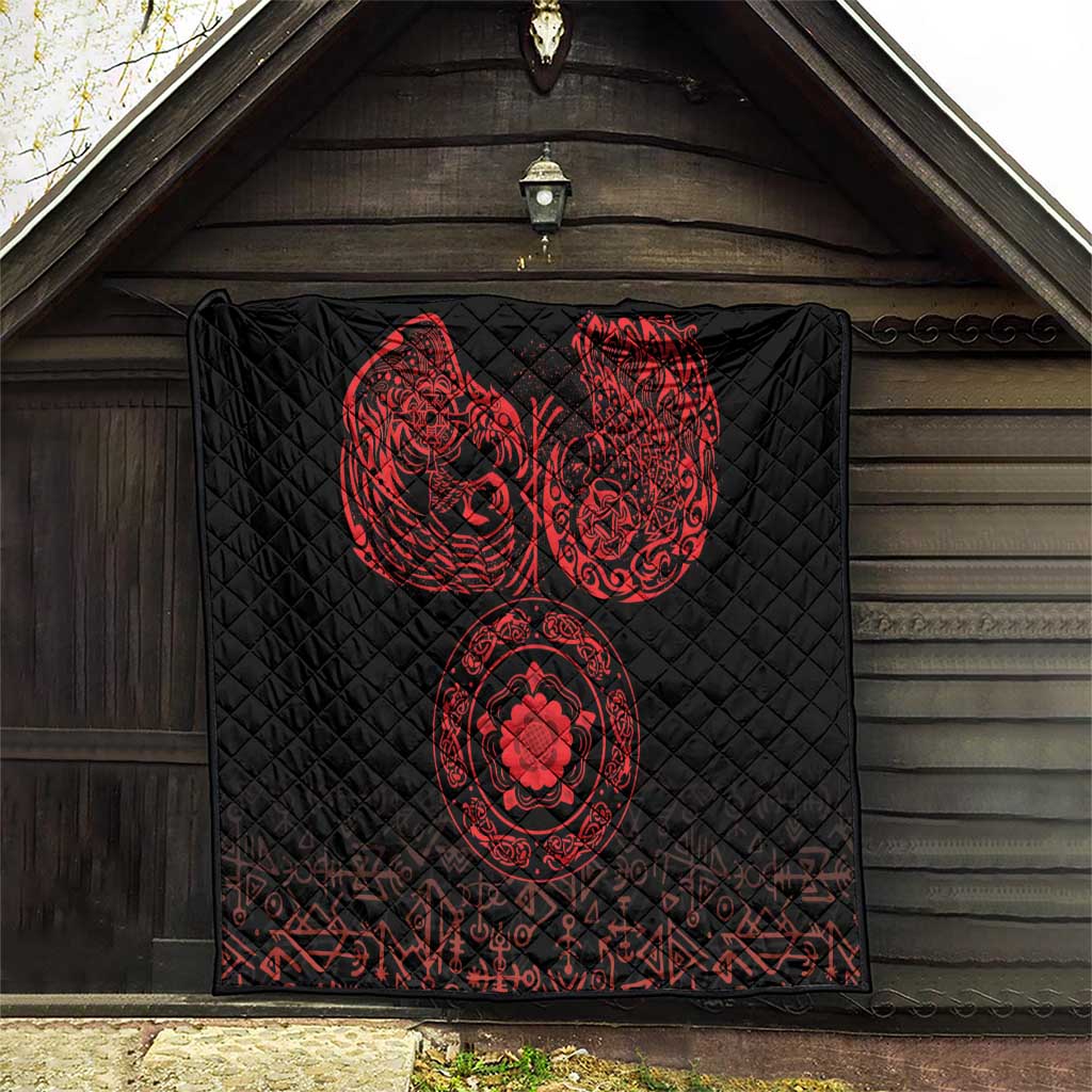 Viking Pride of Yorkshire Quilt Red Odin’s Ravens Nordic - Wonder Print Shop