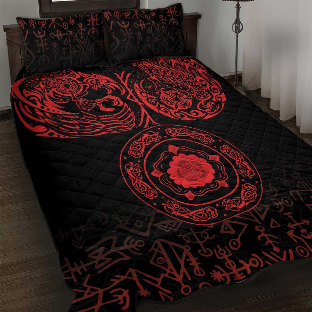 Viking Pride of Yorkshire Quilt Bed Set Red Odin’s Ravens Nordic - Wonder Print Shop