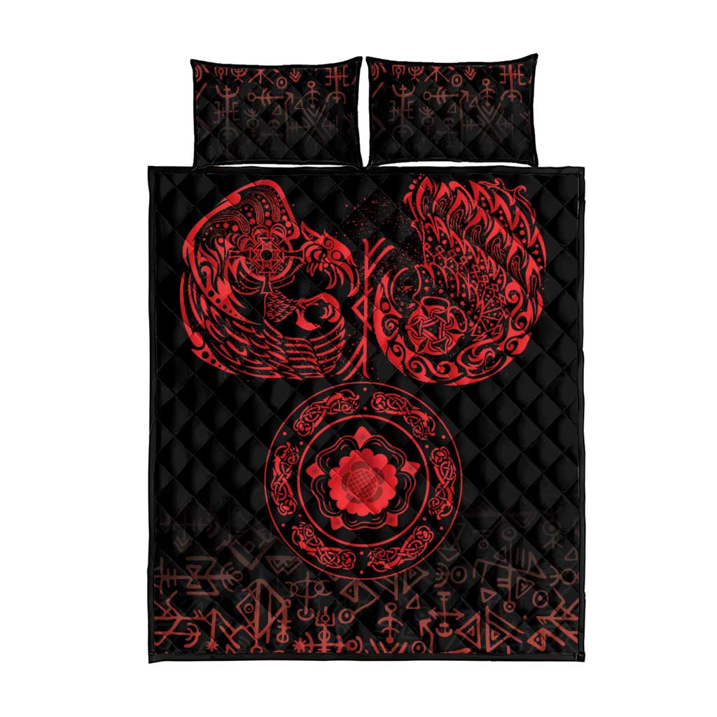 Viking Pride of Yorkshire Quilt Bed Set Red Odin’s Ravens Nordic - Wonder Print Shop