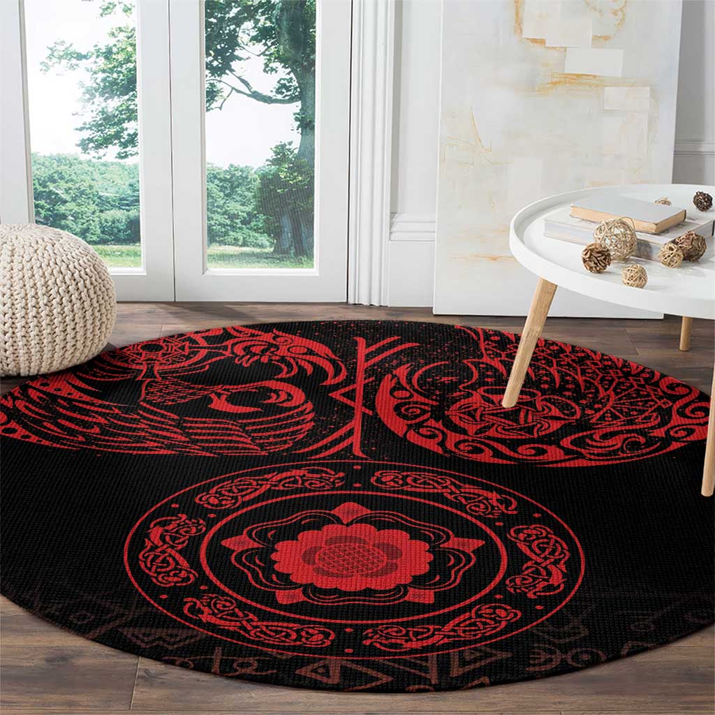 Viking Pride of Yorkshire Round Carpet Red Odin’s Ravens Nordic - Wonder Print Shop