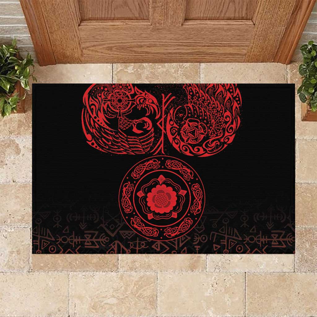 Viking Pride of Yorkshire Rubber Doormat Red Odin’s Ravens Nordic - Wonder Print Shop
