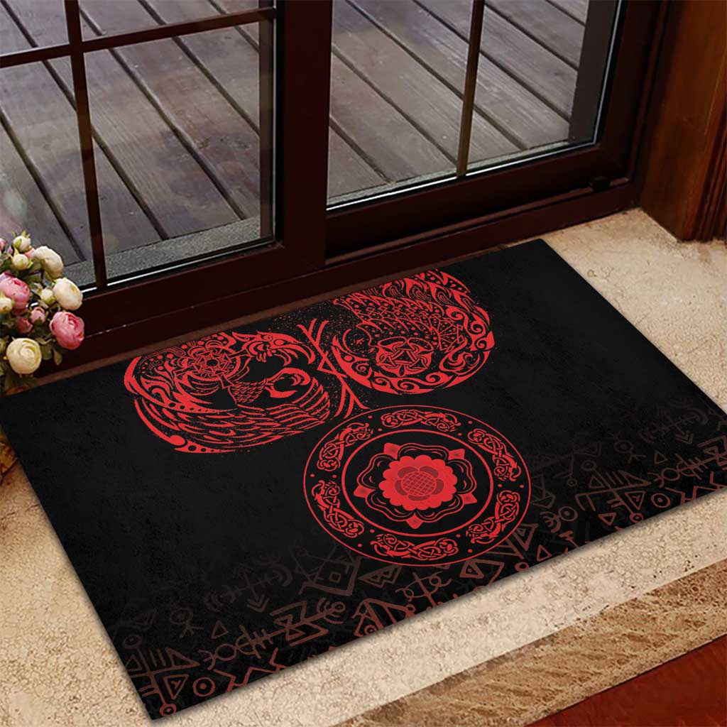 Viking Pride of Yorkshire Rubber Doormat Red Odin’s Ravens Nordic - Wonder Print Shop