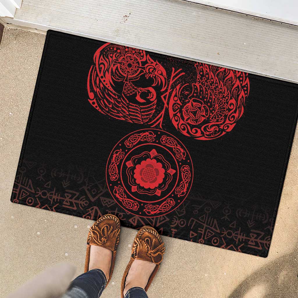 Viking Pride of Yorkshire Rubber Doormat Red Odin’s Ravens Nordic - Wonder Print Shop