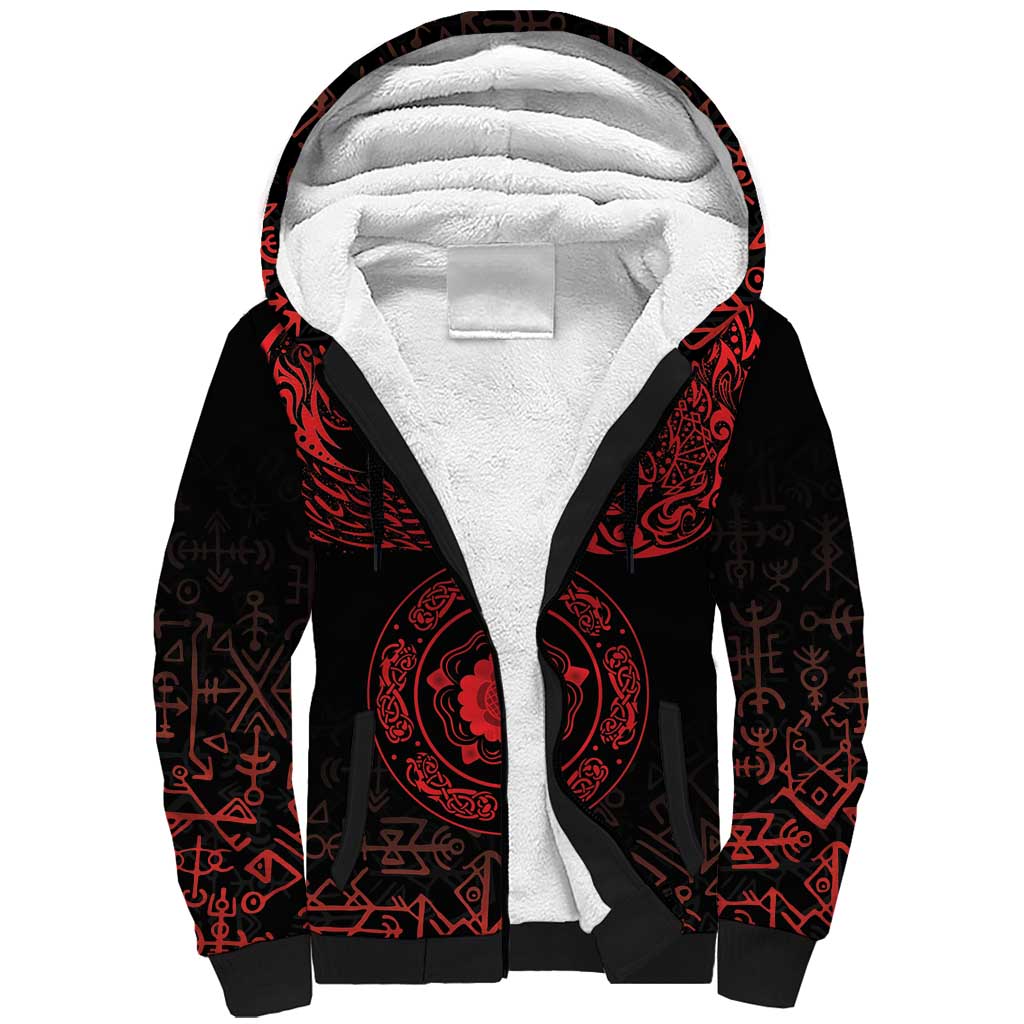 Viking Pride of Yorkshire Sherpa Hoodie Red Odin’s Ravens Nordic - Wonder Print Shop