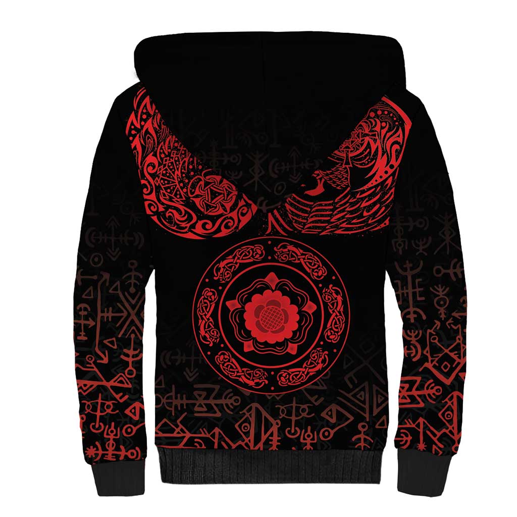 Viking Pride of Yorkshire Sherpa Hoodie Red Odin’s Ravens Nordic - Wonder Print Shop