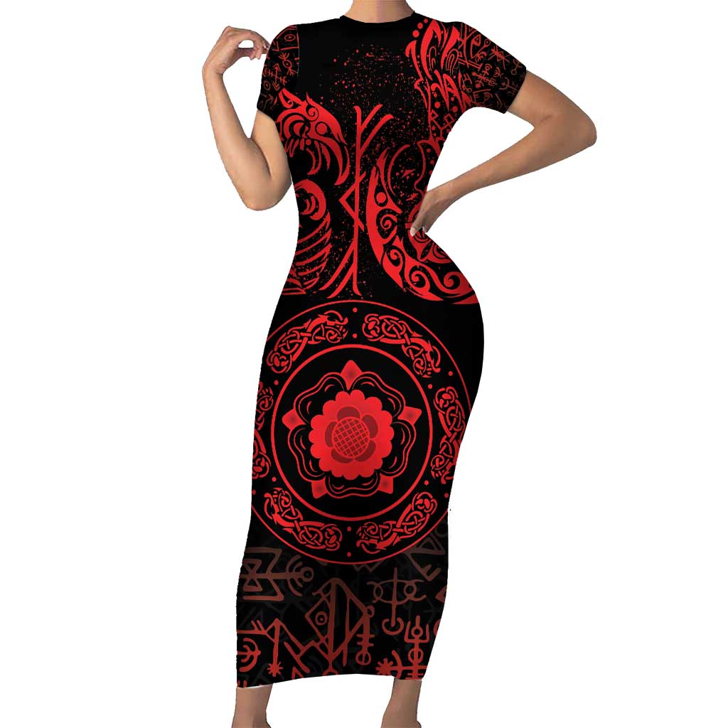 Viking Pride of Yorkshire Short Sleeve Bodycon Dress Red Odin’s Ravens Nordic - Wonder Print Shop