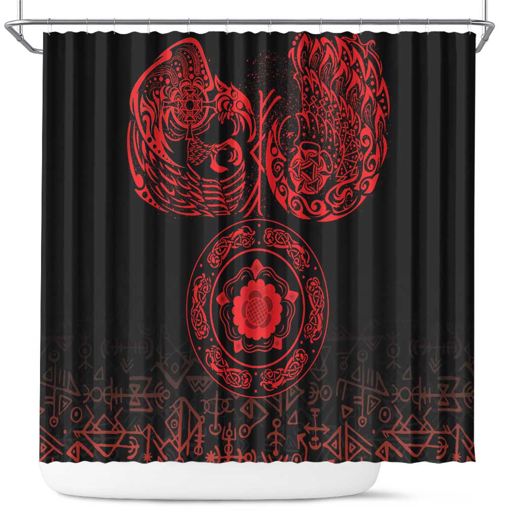 Viking Pride of Yorkshire Shower Curtain Red Odin’s Ravens Nordic - Wonder Print Shop