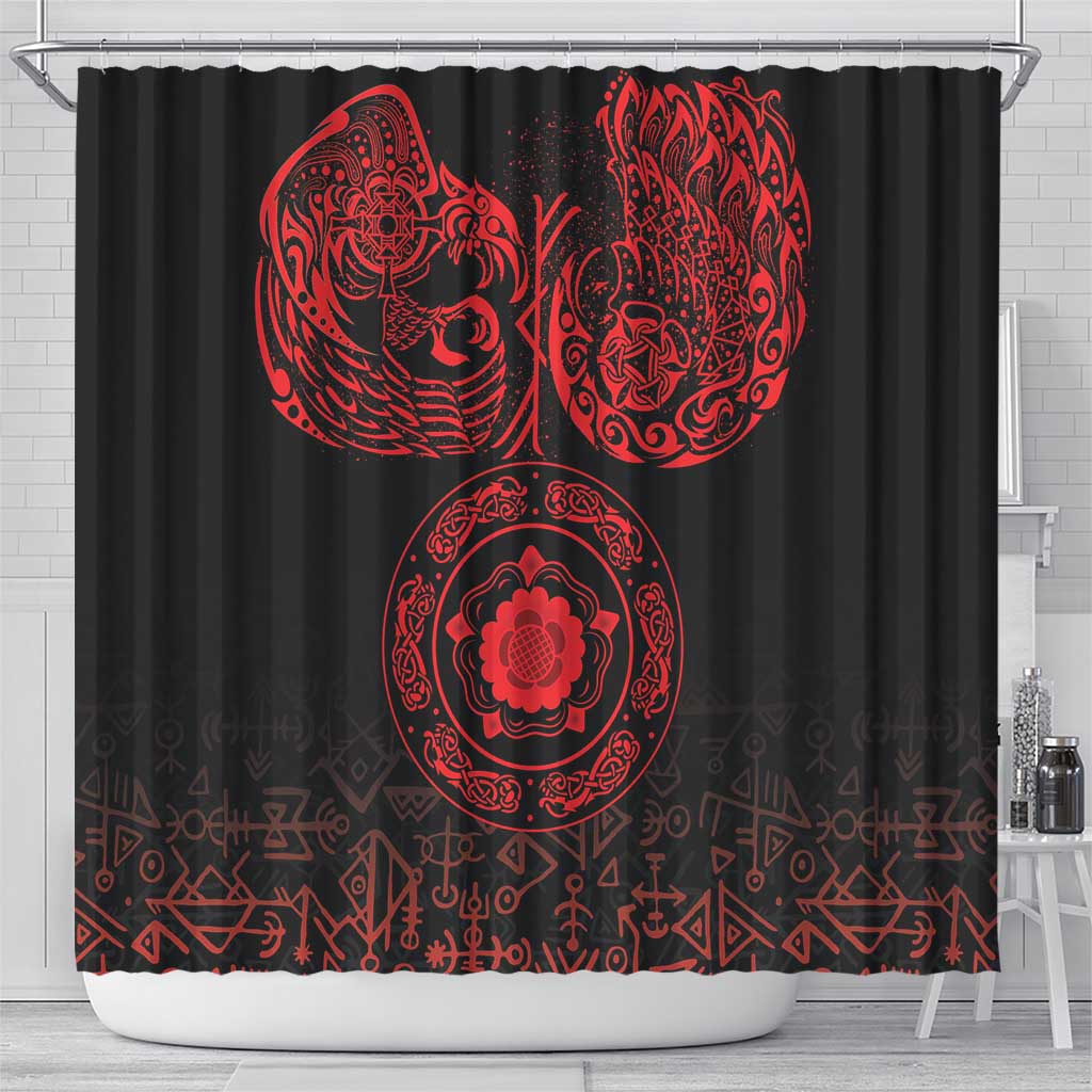 Viking Pride of Yorkshire Shower Curtain Red Odin’s Ravens Nordic - Wonder Print Shop