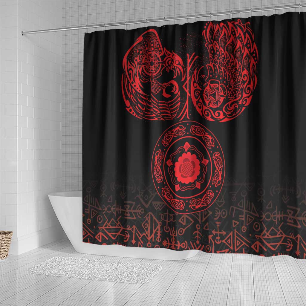 Viking Pride of Yorkshire Shower Curtain Red Odin’s Ravens Nordic - Wonder Print Shop