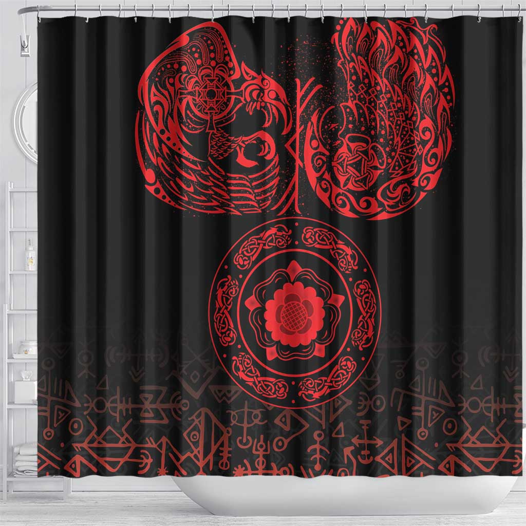 Viking Pride of Yorkshire Shower Curtain Red Odin’s Ravens Nordic - Wonder Print Shop