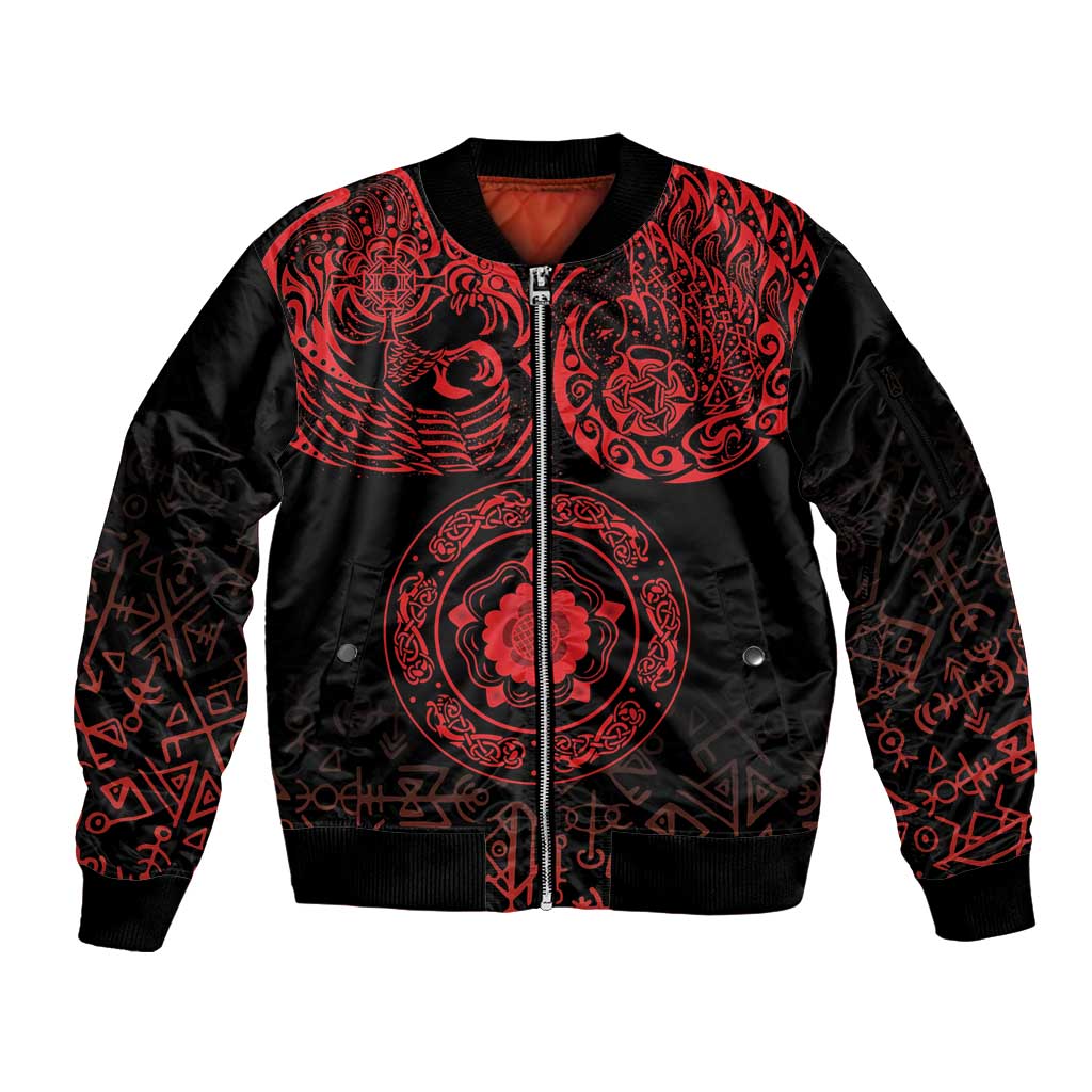 Viking Pride of Yorkshire Sleeve Zip Bomber Jacket Red Odin’s Ravens Nordic - Wonder Print Shop