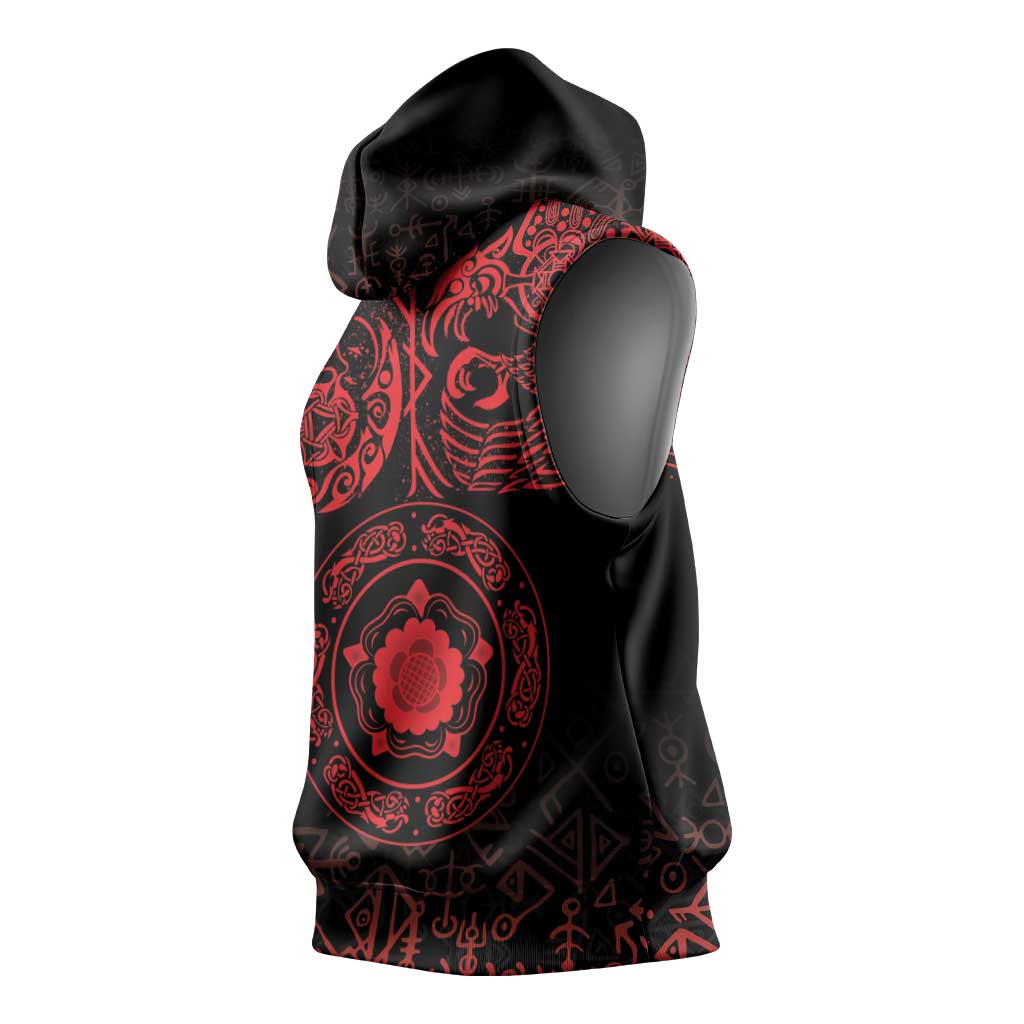 Viking Pride of Yorkshire Sleeveless Hoodie Red Odin’s Ravens Nordic - Wonder Print Shop