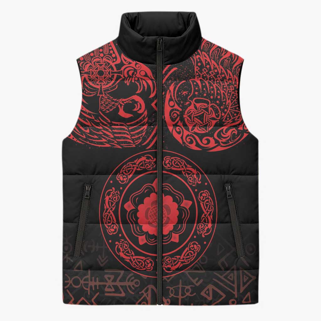 Viking Pride of Yorkshire Sleeveless Puffer Jacket Red Odin’s Ravens Nordic - Wonder Print Shop
