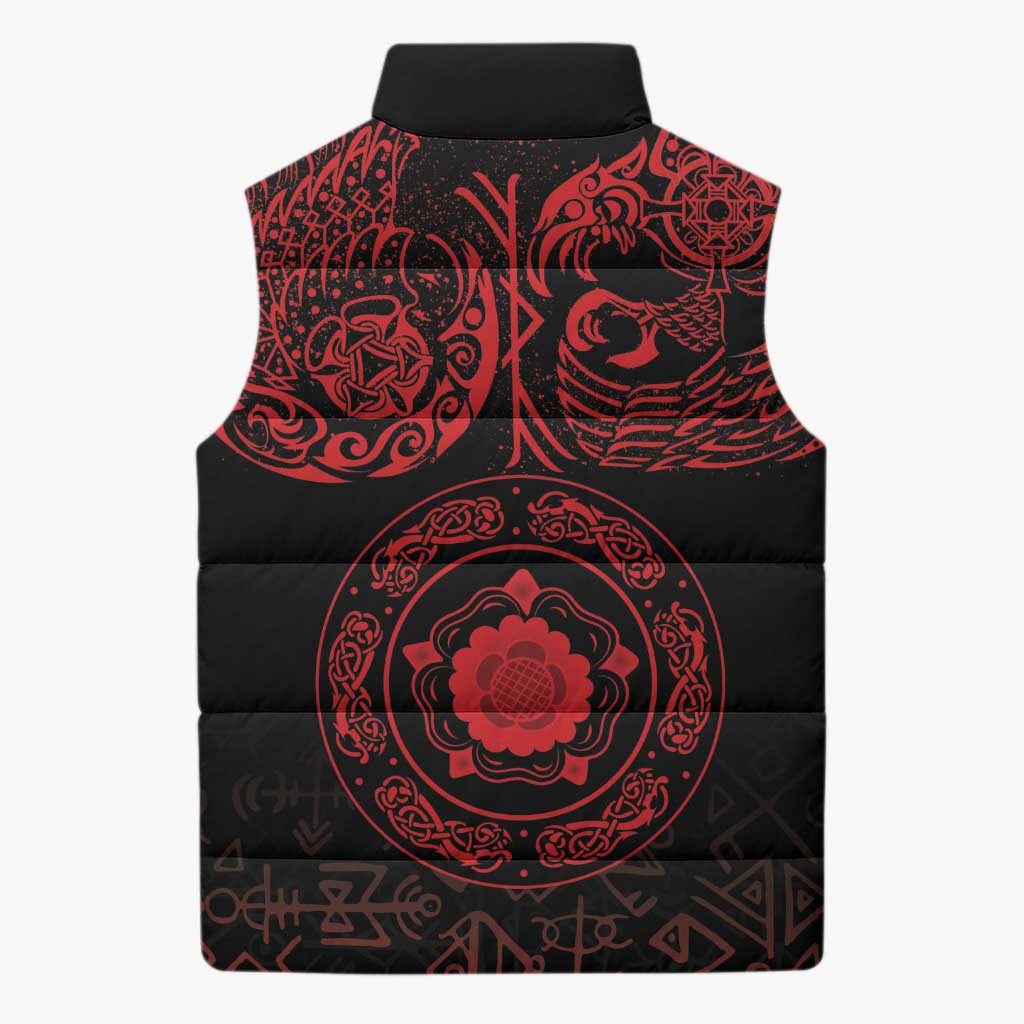 Viking Pride of Yorkshire Sleeveless Puffer Jacket Red Odin’s Ravens Nordic - Wonder Print Shop
