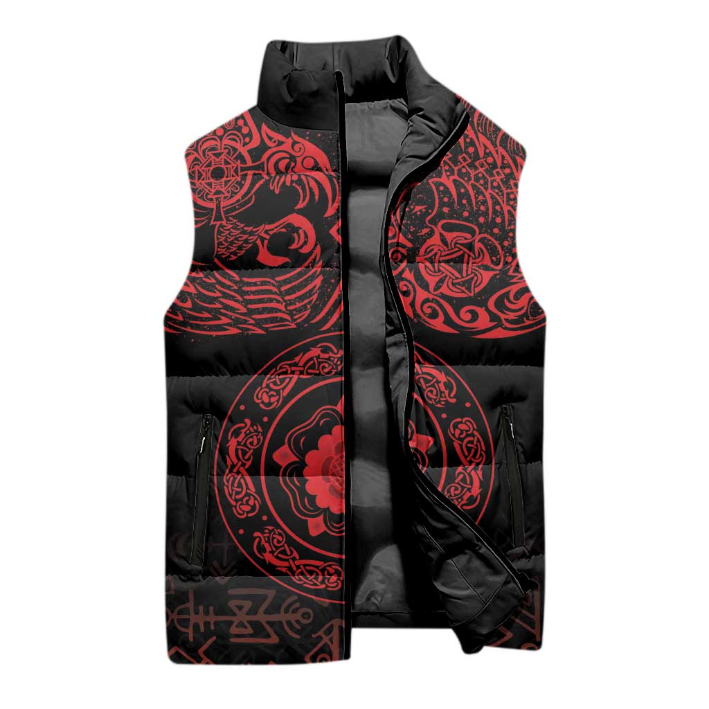 Viking Pride of Yorkshire Sleeveless Puffer Jacket Red Odin’s Ravens Nordic - Wonder Print Shop