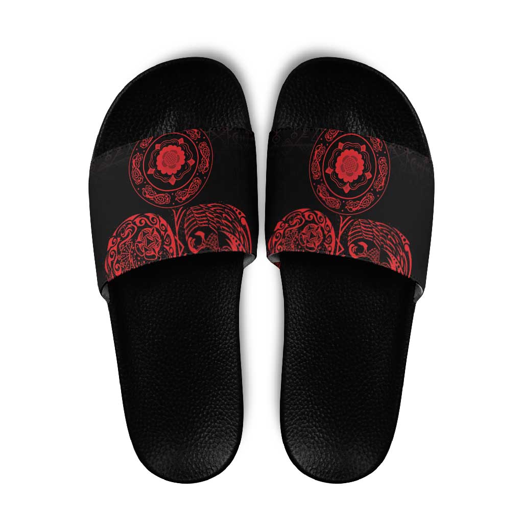 Viking Pride of Yorkshire Slide Sandals Red Odin’s Ravens Nordic - Wonder Print Shop