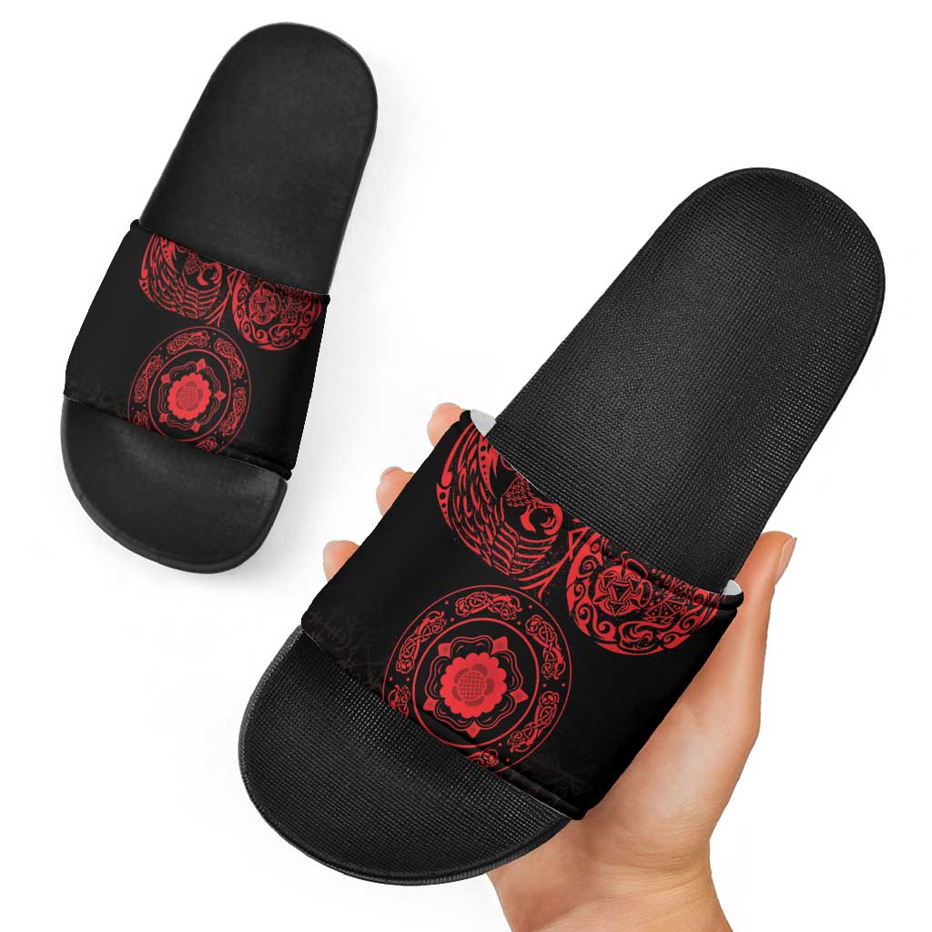Viking Pride of Yorkshire Slide Sandals Red Odin’s Ravens Nordic - Wonder Print Shop