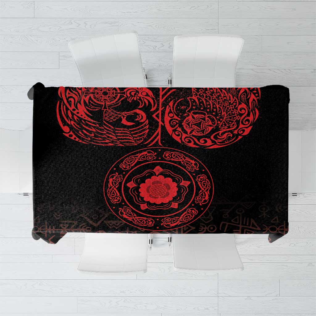Viking Pride of Yorkshire Tablecloth Red Odin’s Ravens Nordic - Wonder Print Shop