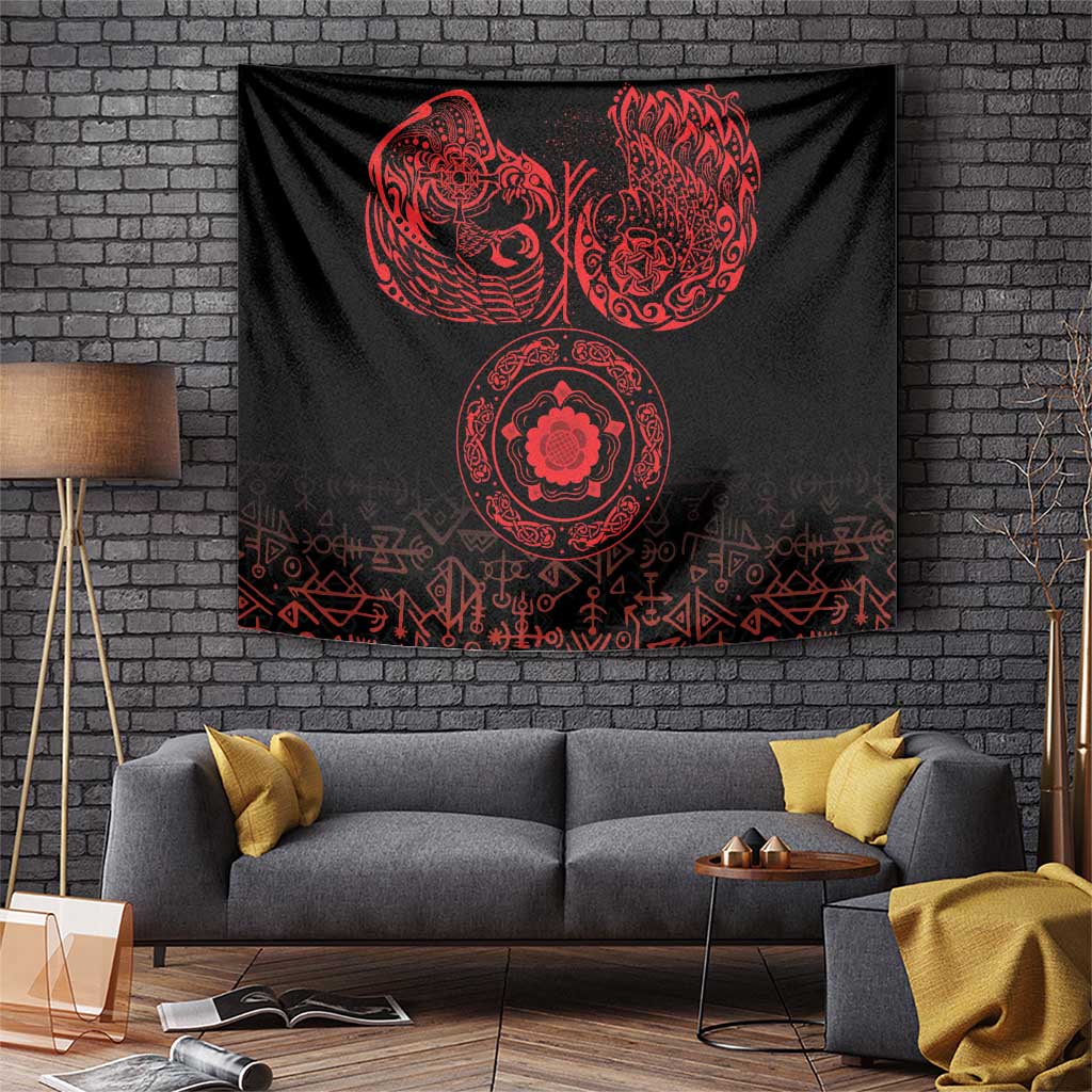 Viking Pride of Yorkshire Tapestry Red Odin’s Ravens Nordic - Wonder Print Shop