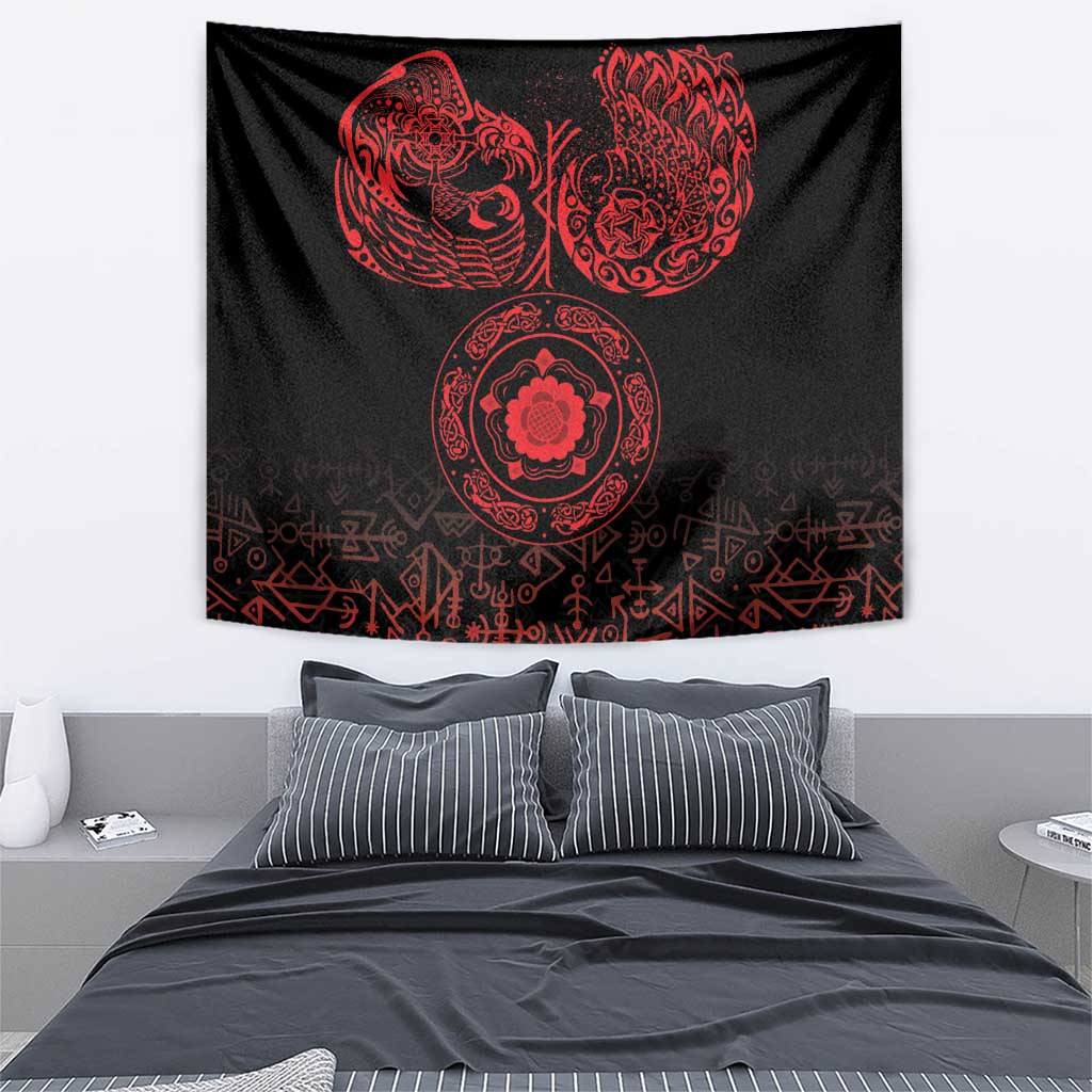 Viking Pride of Yorkshire Tapestry Red Odin’s Ravens Nordic - Wonder Print Shop