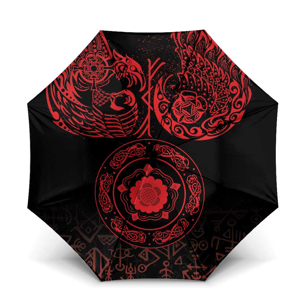 Viking Pride of Yorkshire Umbrella Red Odin’s Ravens Nordic - Wonder Print Shop