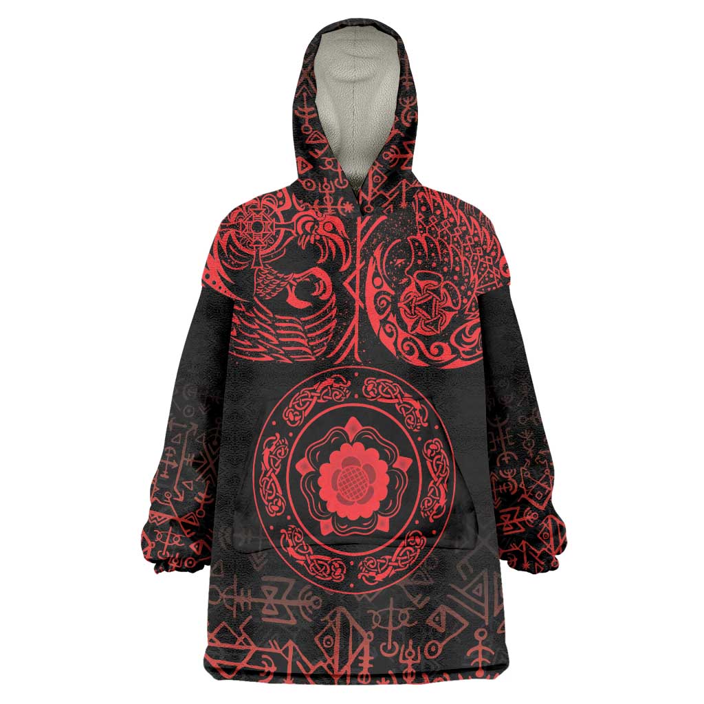 Viking Pride of Yorkshire Wearable Blanket Hoodie Red Odin’s Ravens Nordic - Wonder Print Shop