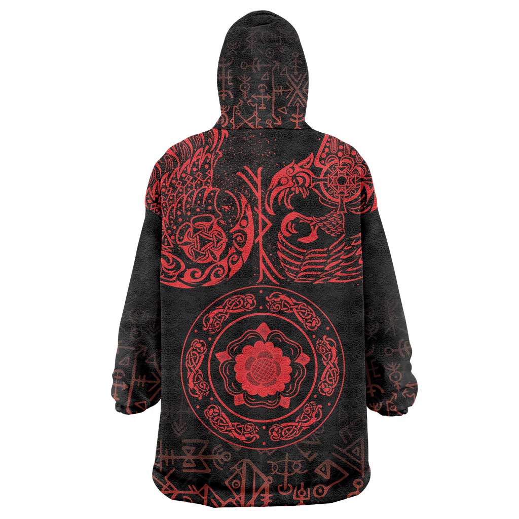 Viking Pride of Yorkshire Wearable Blanket Hoodie Red Odin’s Ravens Nordic - Wonder Print Shop