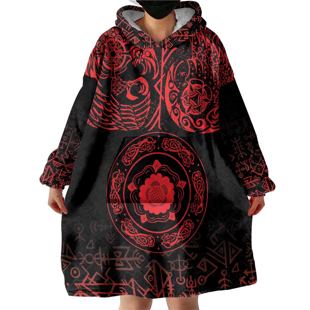 Viking Pride of Yorkshire Wearable Blanket Hoodie Red Odin’s Ravens Nordic - Wonder Print Shop