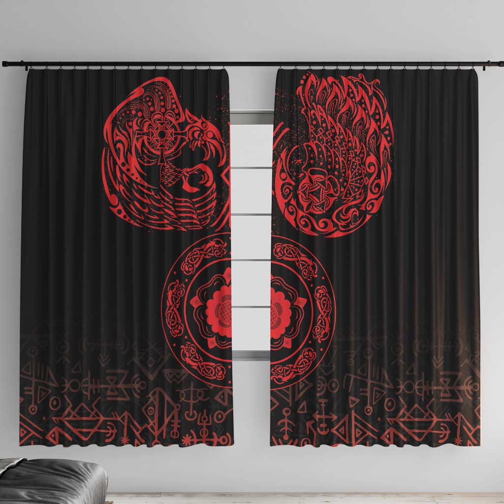 Viking Pride of Yorkshire Window Curtain Red Odin’s Ravens Nordic - Wonder Print Shop