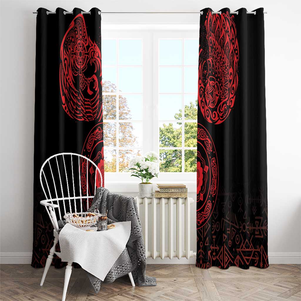 Viking Pride of Yorkshire Window Curtain Red Odin’s Ravens Nordic - Wonder Print Shop