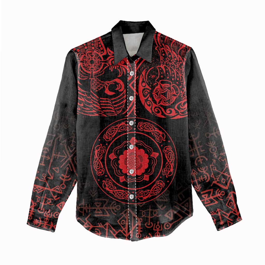 Viking Pride of Yorkshire Women Casual Shirt Red Odin’s Ravens Nordic - Wonder Print Shop