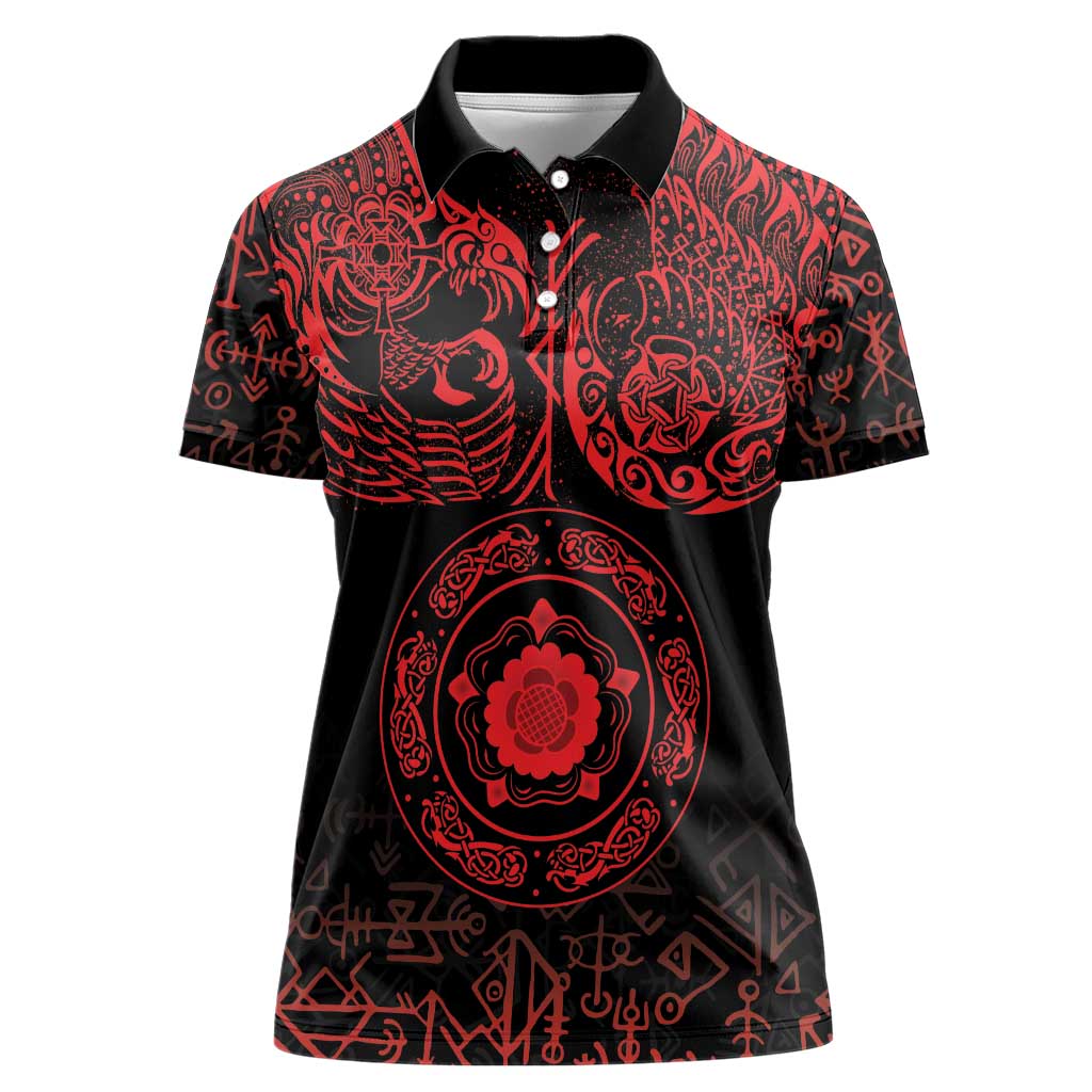 Viking Pride of Yorkshire Women Polo Shirt Red Odin’s Ravens Nordic - Wonder Print Shop