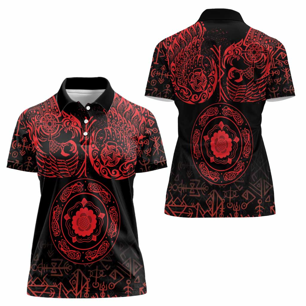 Viking Pride of Yorkshire Women Polo Shirt Red Odin’s Ravens Nordic - Wonder Print Shop