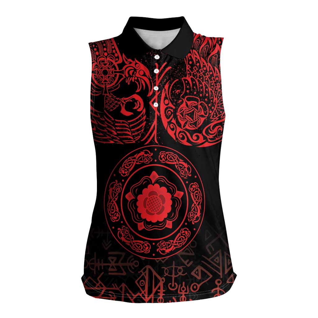 Viking Pride of Yorkshire Women Sleeveless Polo Shirt Red Odin’s Ravens Nordic - Wonder Print Shop