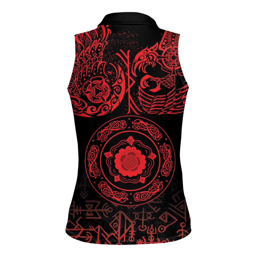 Viking Pride of Yorkshire Women Sleeveless Polo Shirt Red Odin’s Ravens Nordic - Wonder Print Shop