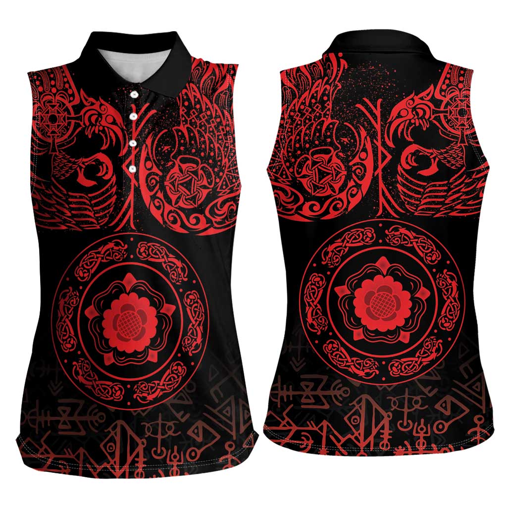 Viking Pride of Yorkshire Women Sleeveless Polo Shirt Red Odin’s Ravens Nordic - Wonder Print Shop