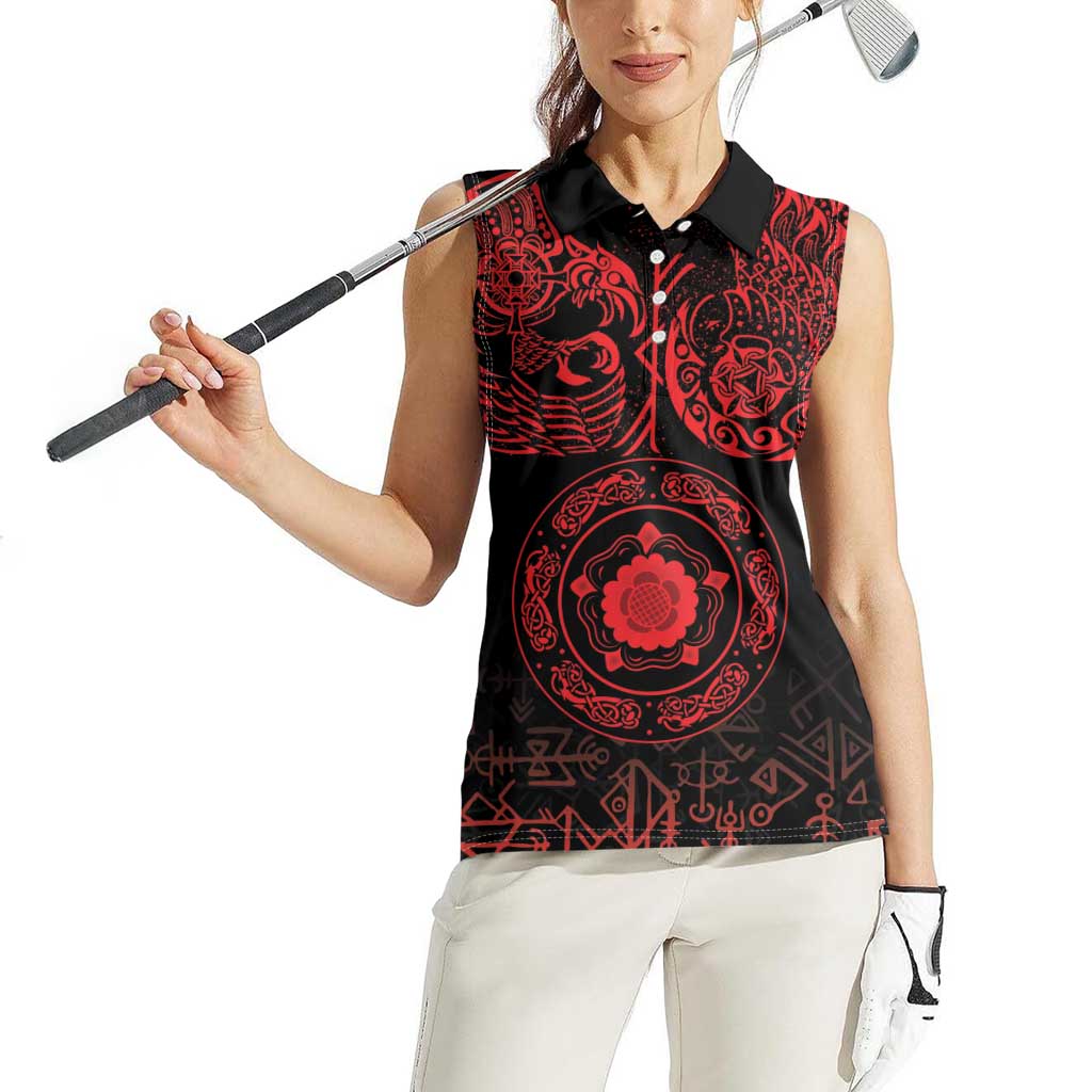 Viking Pride of Yorkshire Women Sleeveless Polo Shirt Red Odin’s Ravens Nordic - Wonder Print Shop